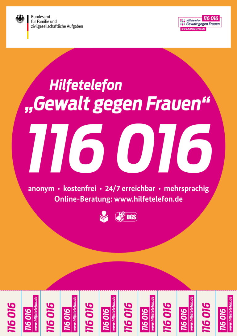 Abreißzettel „Hilfetelefon Gewalt gegen Frauen“ in Toiletten bezirklicher Einrichtungen anbringen